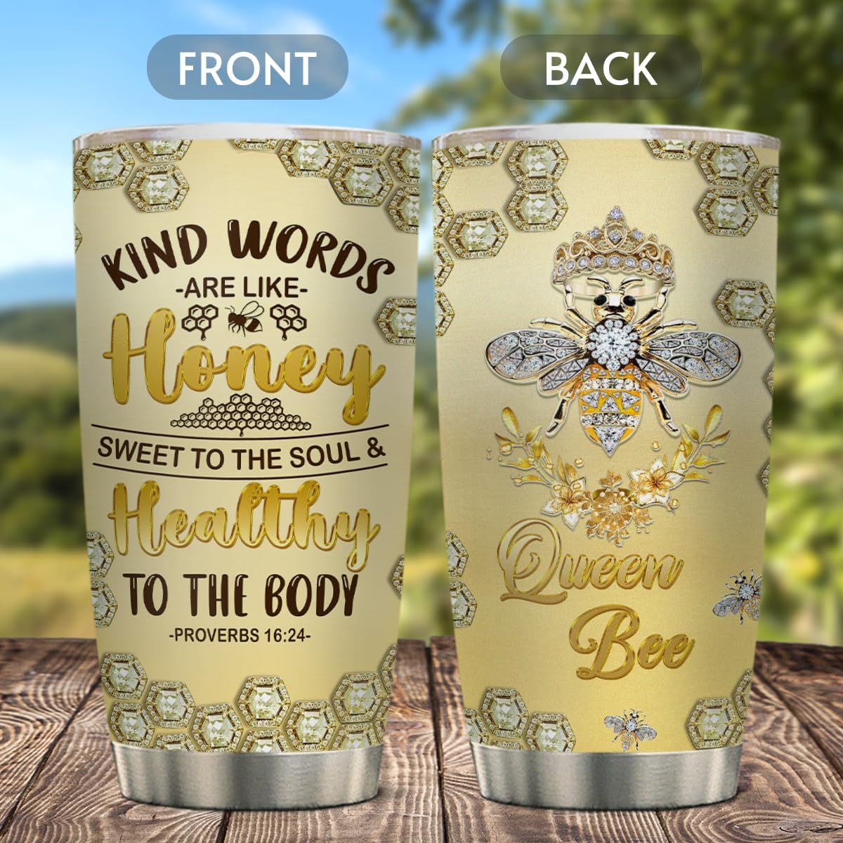 winorax Bee Tumbler Gifts For Women Girls Queen Bees Tumblers Jewelry Drawing Style Stainless Steel Tumblers Coffee Travel Mug 20oz Birthday Christmas Presents - Image 4