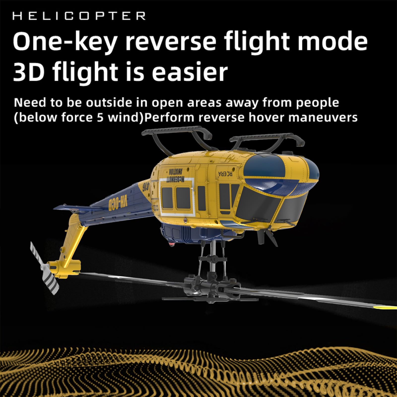 RC ERA C032 UH-1 Huey Elicottero telecomandato per adulti, 1/48 Sacle 2.4G 6CH Gyro Stabilized Aircraft with Altitude Hold & Optical Flow,3D Stunt Drone (giallo)