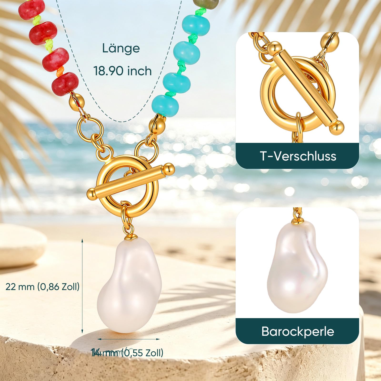 Gamtic Boho Bunte Perlenkette für Damen - Strand Sommer Halsketten für Frauen