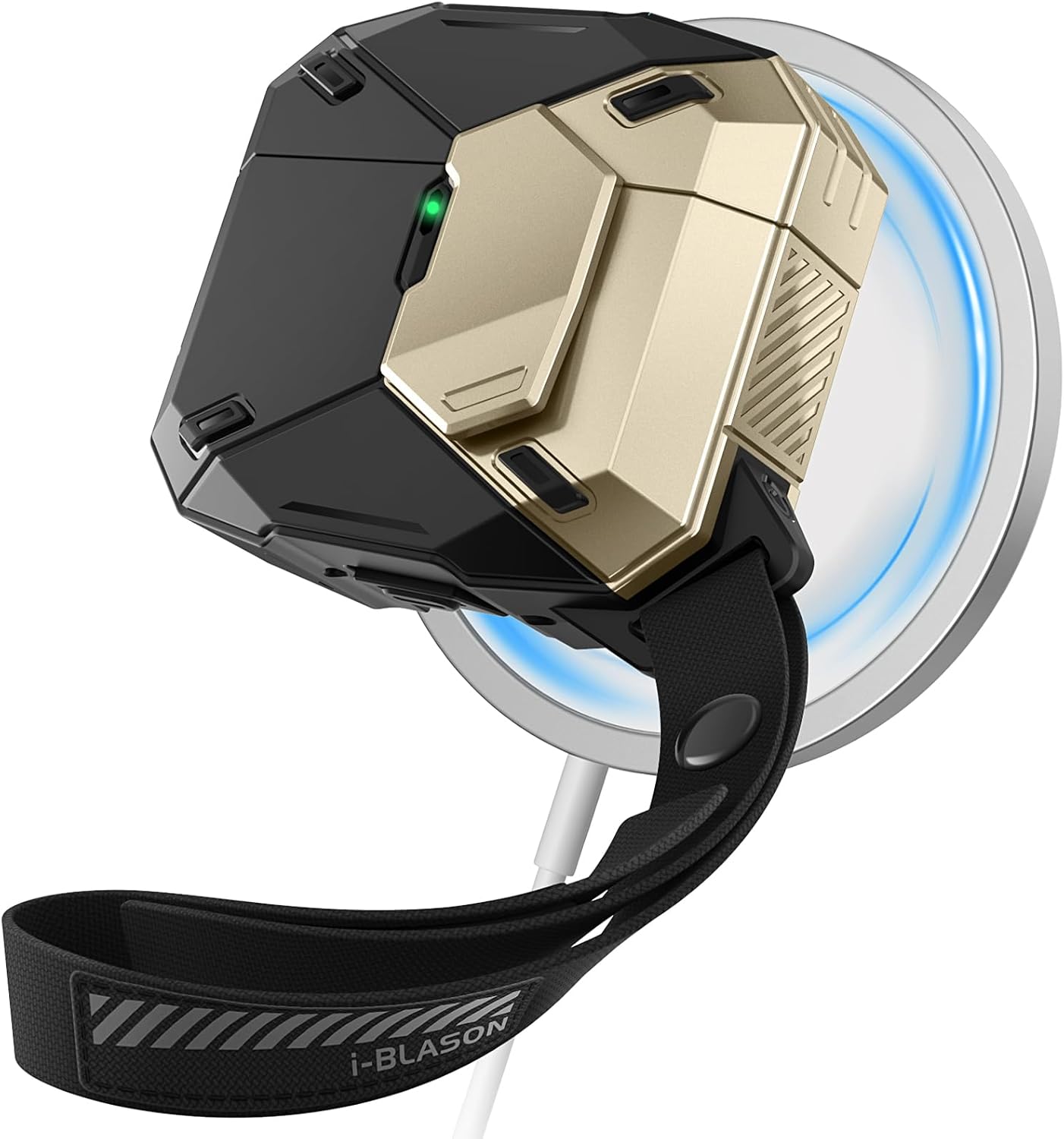 i-Blason for Apple Airpods 4 Case Cover MagSafe, [Magnetic Automatic Lock] [MagSafe Wireless Charging], Military Protective Case with Lanyard for Airpods 4th Generation, Matrix Series (Gold)