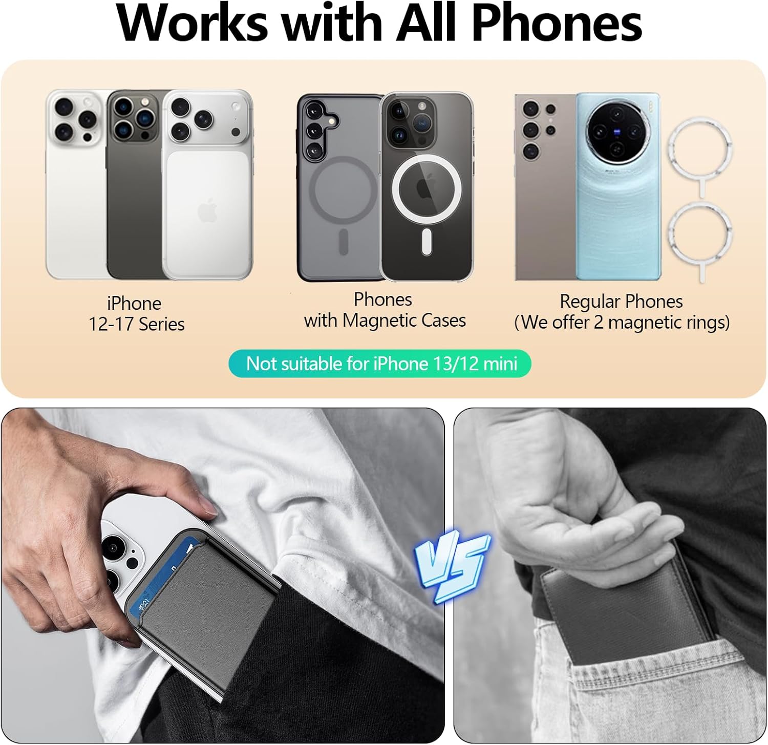 6X Stronger Magnetic Phone Wallet Stand,Holds 3 Cards,360° Rotation,4200 Gauss Magnet,Slim Vegan Leather,Compatible with iPhone 17/16/15/14/13/12 Series & Android Phones - Image 8