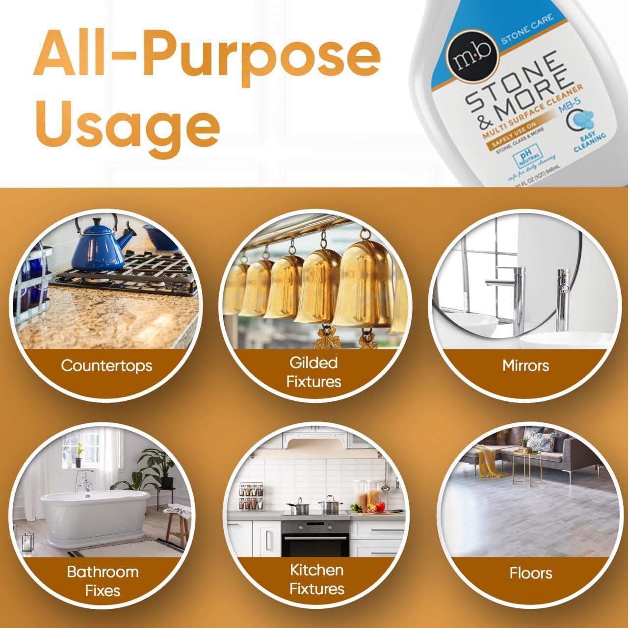 MB-5 Stone & More 2 Pack All Purpose Cleaning Spray Kitchen Counter Cleaner Spray for Marble and Granite– No Streak Formula for Stone, Glass, Granite, Ceramic, Corian, Porcelain (2x 32 oz)