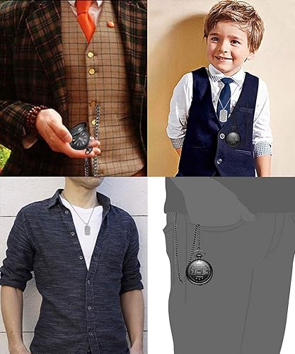 Miniatura 3 de LYMFHCH Reloj de bolsillo personalizado grabado para regalos de hijo Vintage cuarzo relojes de bolsillo con cadena Navidad regalos de graduación