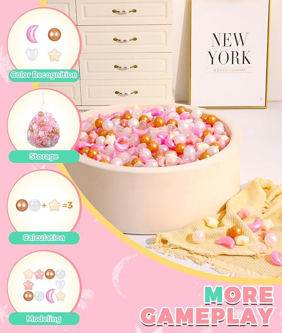 TRENDPLAY Ball Pit Balls for Toddlers, Star Heart Moon Shape, Plastic Toy Balls for Boys Girls Kids Dogs 50 200 500