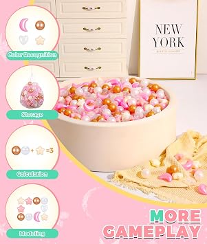 TRENDPLAY Ball Pit Balls for Toddlers, Star Heart Moon Shape, Plastic Toy Balls for Boys Girls Kids Dogs 50 200 500