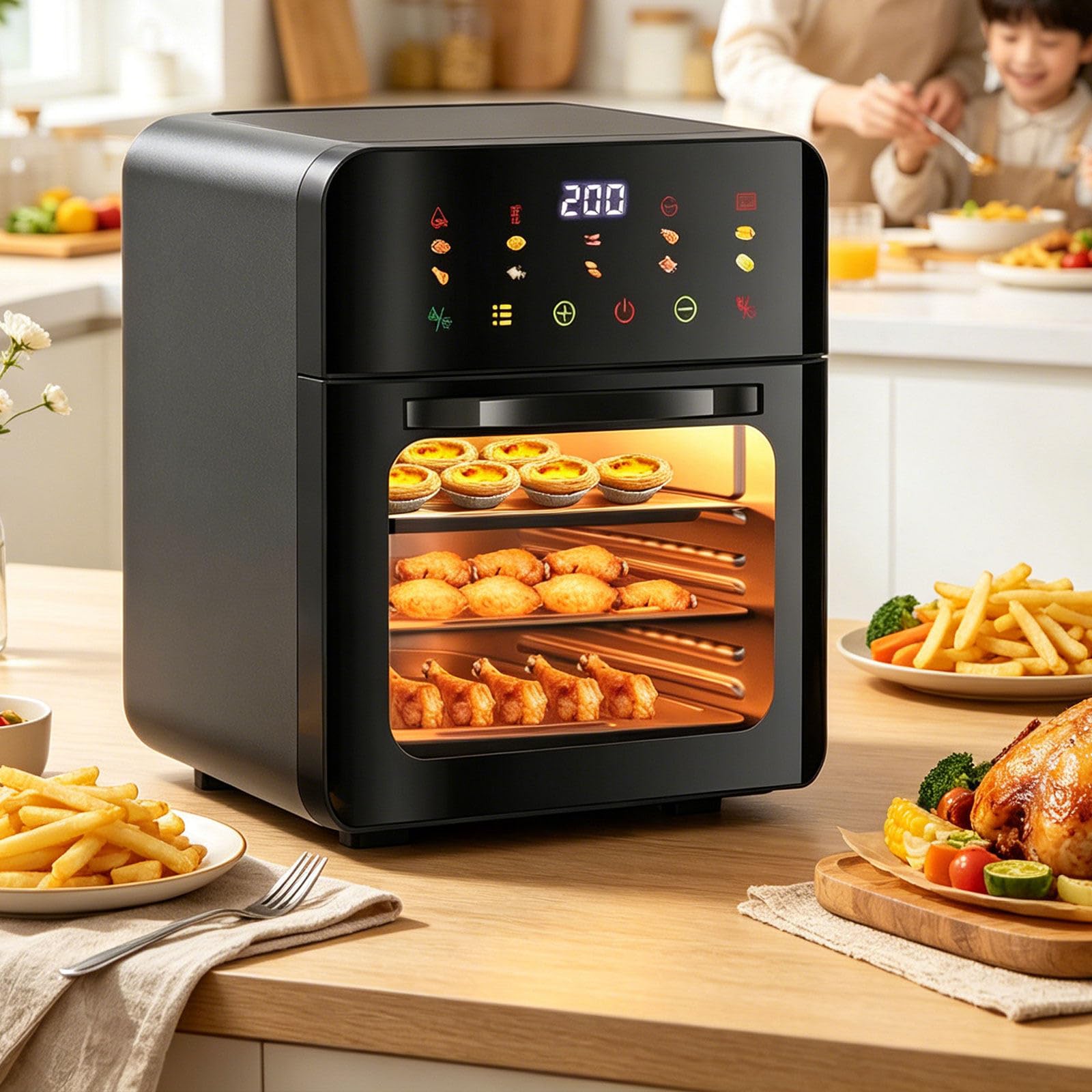 GLWABOMARS Healthy Cooking Appliance Air Fryer Oven, Steam Air Fryer with 360° Convection Heating, Less Oil, Faster Cooking, Full Metal Interior, Bake, Roast, Reheat & Dehydrate