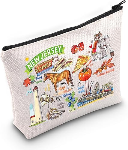 PWHAOO New Jersey State Souvenirs Gift Bolsa de maquillaje de Nueva Jersey Bolsa de cosméticos para el hogar de Nueva Jersey Regalo de turismo de