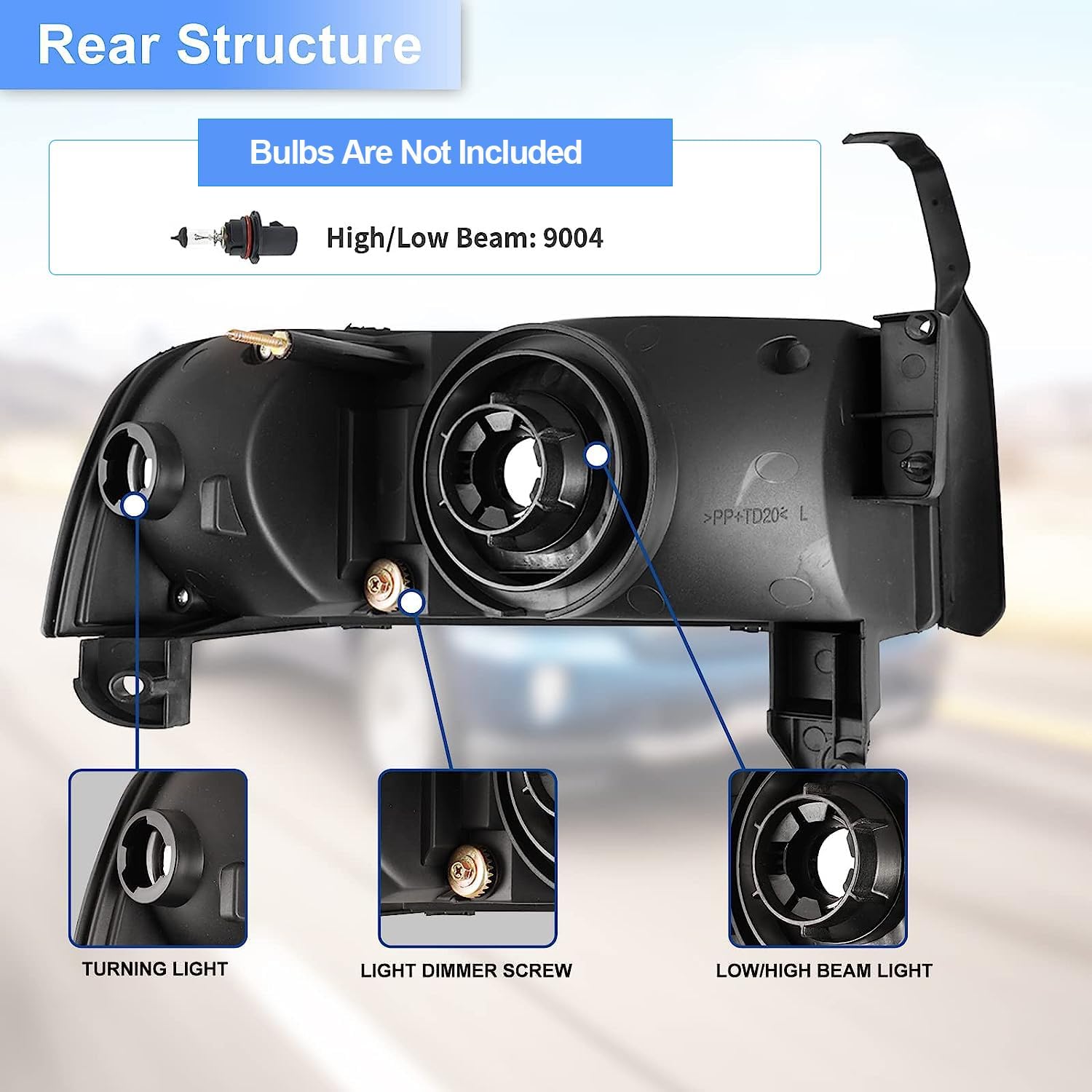 ROXX Projector Headlights Assembly fit for 1994-2001 Dodge Ram 1500/94-02 Dodge Ram 2500 3500/95-02 Dodge Ram 4000, Headlamp Replacement with Dual Beam, Turn Signal Light and Amber Reflector