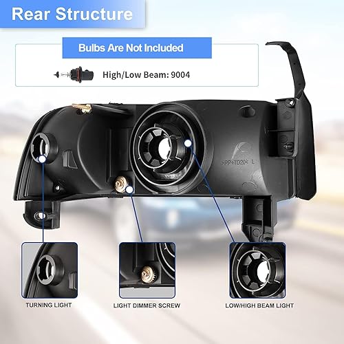 Miniatura 5 de ROXX Conjunto de faros delanteros para Dodge Ram 150094-02 Dodge Ram 2500 350095-02 Dodge Ram 4000, repuesto de faros delanteros con doble haz, luz