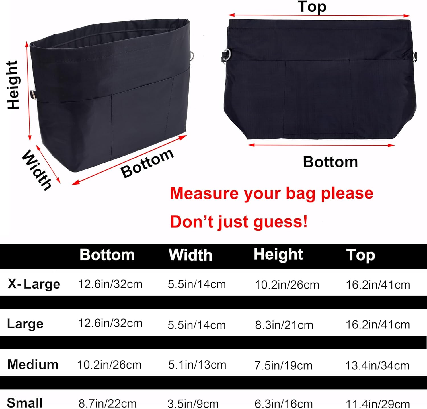 Time Wing Handbag Tote Purse Organizer Insert Bag Liner Shaper Divider Zipper 11 Pockets Compartments X Large Black - Image 2