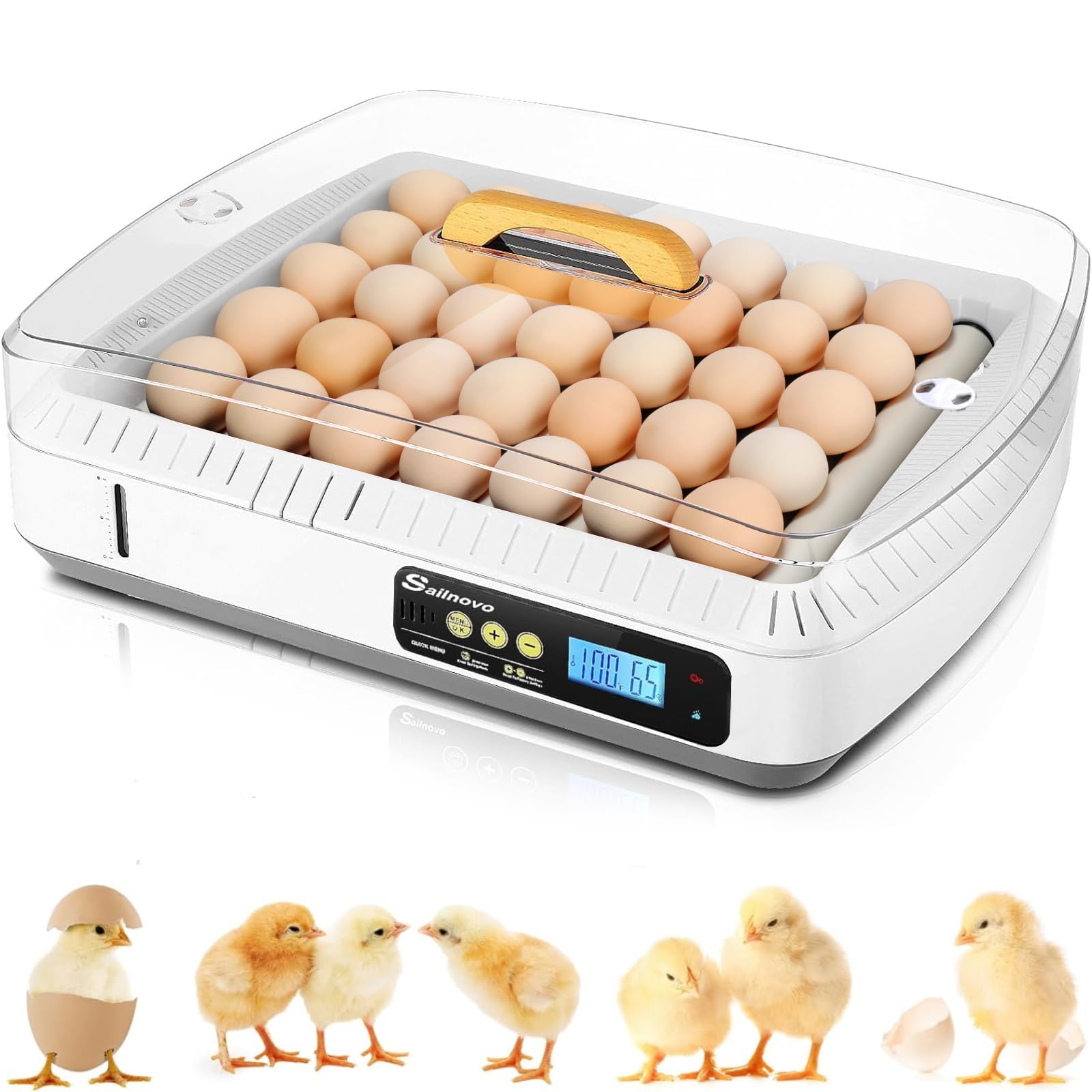 Sailnovo 35-56 Egg Incubators for Hatching, Egg Bncubator with Automatic Egg Turning and Humidity Display Temperature Control, Chicken Egg Incubator with Kettle, Sprinkler, Gift, White