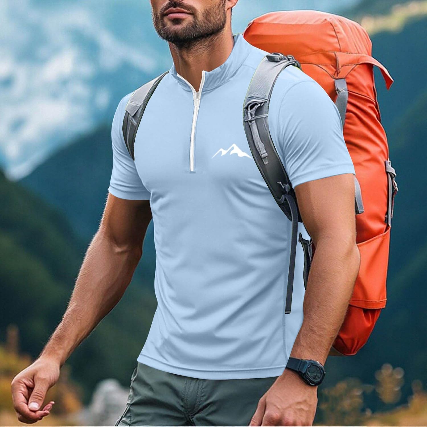 Quarter Zip Pullover Men Sun Shirts Running Workout Shirts Short Sleeve Shirt Quick Dry Athletic Rash Guard for Hiking