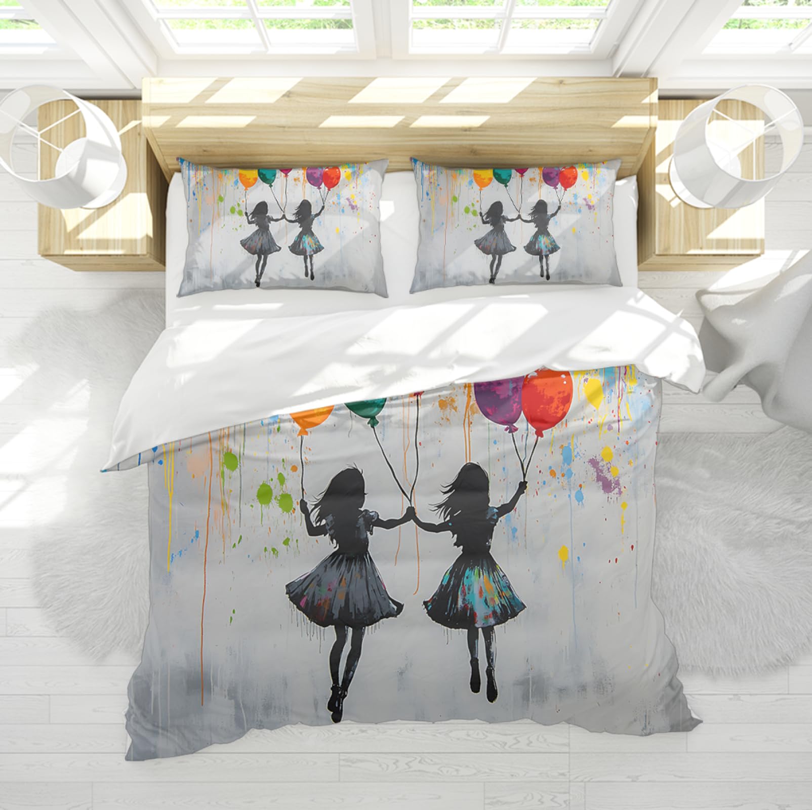 Housse de couette respirante et douce graffiti multicolore 220x240