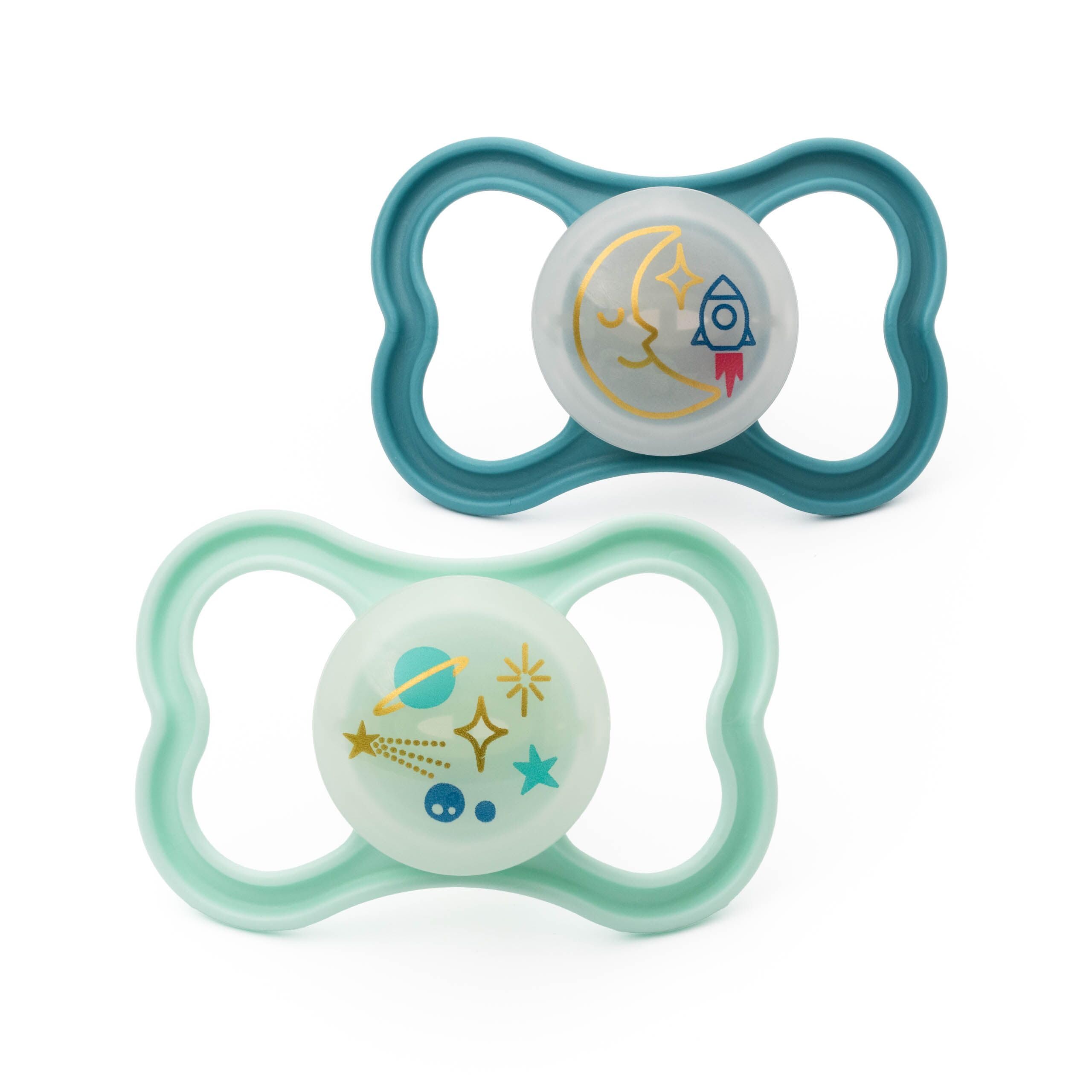 MAM Original Glow-in-the-Dark Dummies, 6-18M, 2 Pack, Orthodontic Design