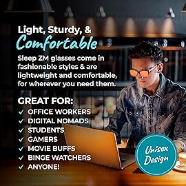 Sleep ZM Blue Light Blocking Glasses for Women + Men - Better Sleep + Anti Eye Strain Protection - Computer Screens & Gaming - Blue Mystic Wayfarer - 99% night-time Amber Lens