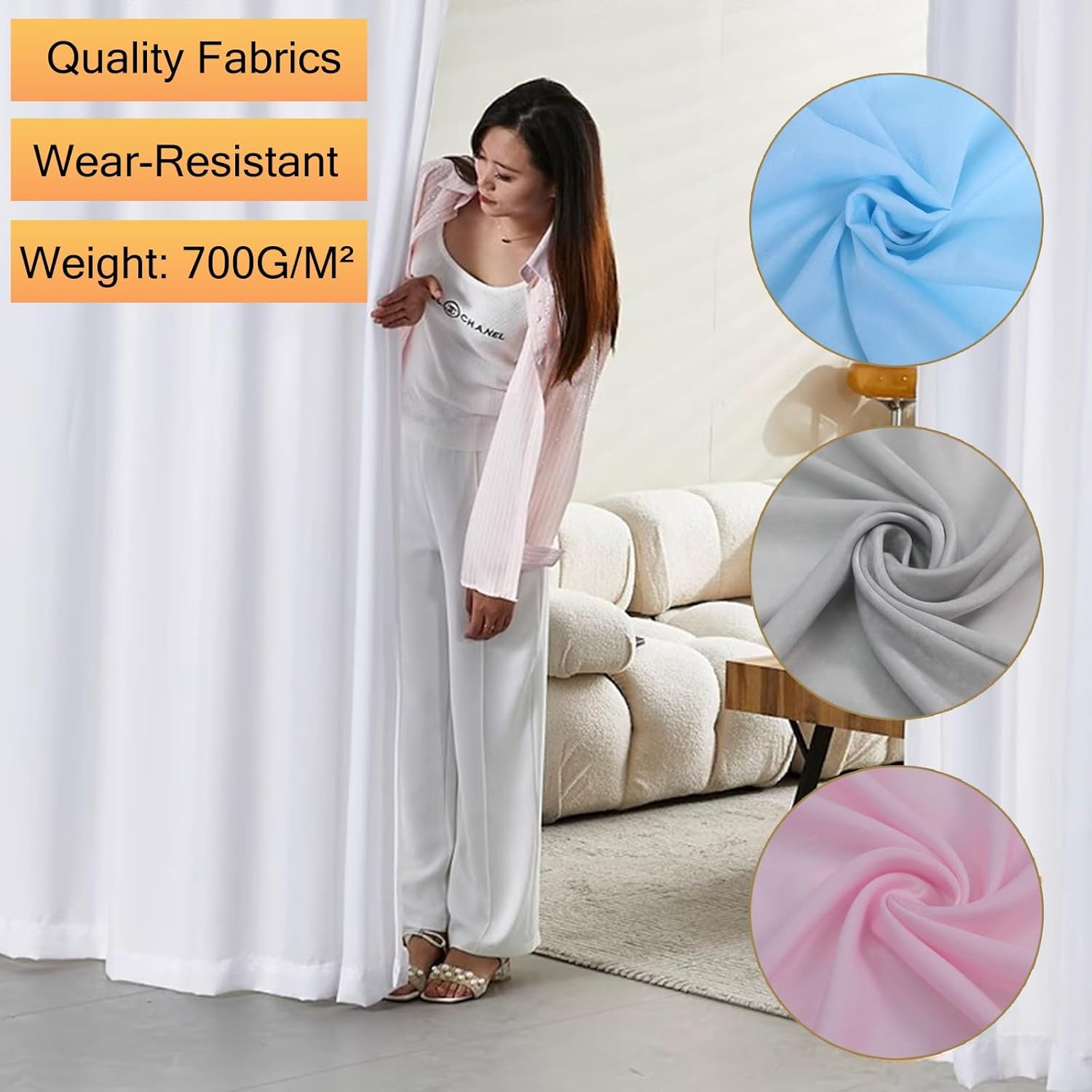 80/90 Inch Room Divider Rod and Curtain, Wall Partition Room Separator for Privacy Screen/Classroom/Laundrey Room/Home Office/Beauty Salon (Color : Pink Curtain, Size : 2m/6.5ft Ro