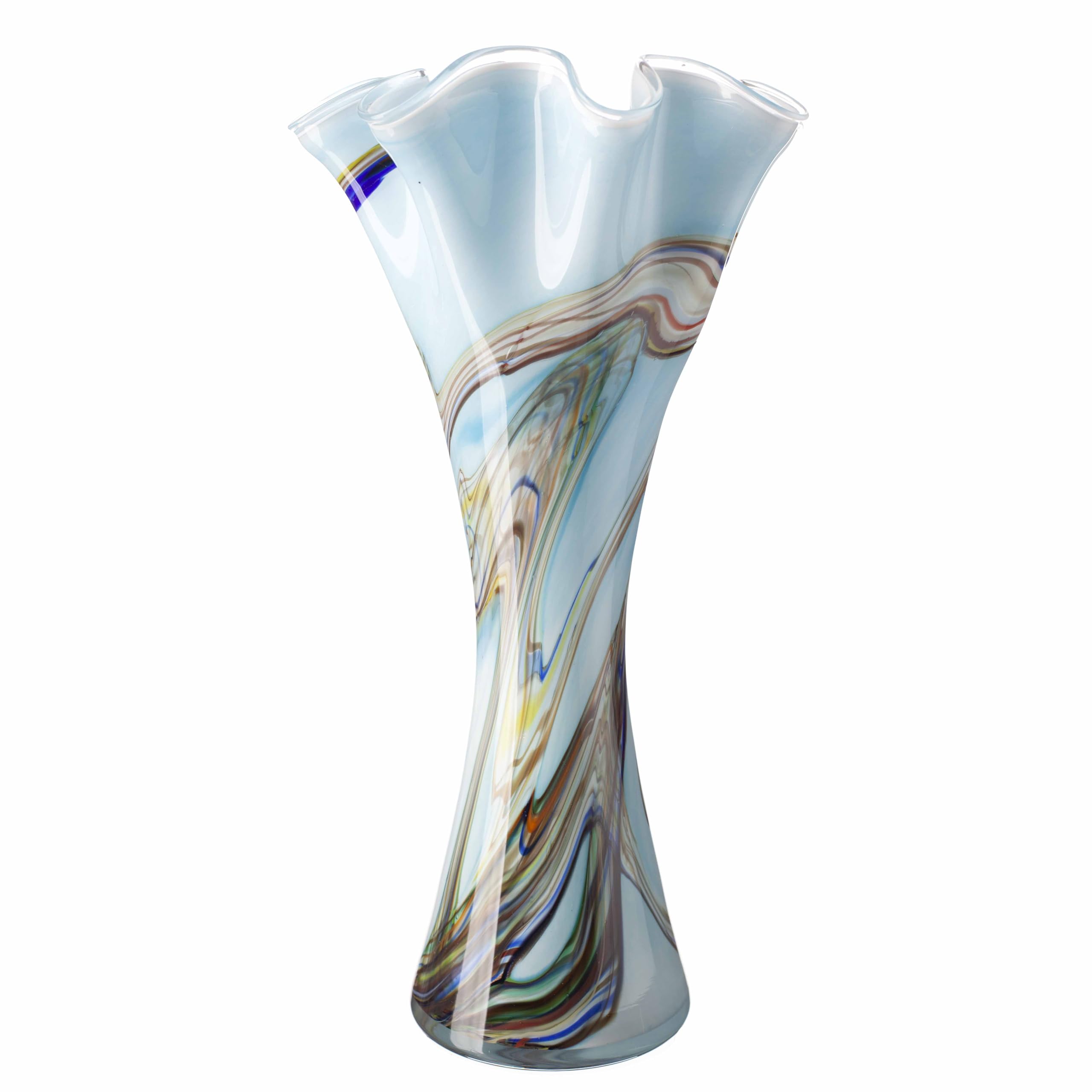 Amelia Art Glass Turquoise & Multi Colour Tall Vase In Oceanic (H40cm)