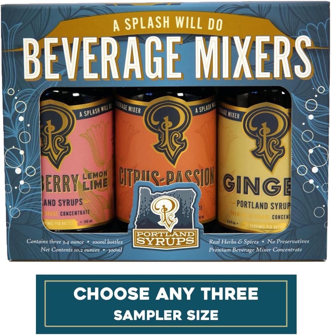 Portland Syrups - Sampler Pack - CHOOSE YOUR OWN FLAVORS - Premium Beverage Concentrates for Cocktails, Mocktails, Soda, Tea, Coffee, Baking and More - Organic Ingredients and 40% Less Sugar - Gift Set - Box of Three (3.4oz Bottles) - Drink Syrups/Mixers