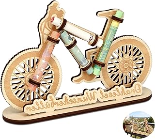 Wunscherfüller Geldgeschenk Fahrrad Holz, Kreative Fahrrad Deko für Geburtstag Hochzeit & Jubiläum, Originelle Geschenke für Radfahrer Männer Frauen, Personalisierbare Geldgeschenke Verpackung Karte