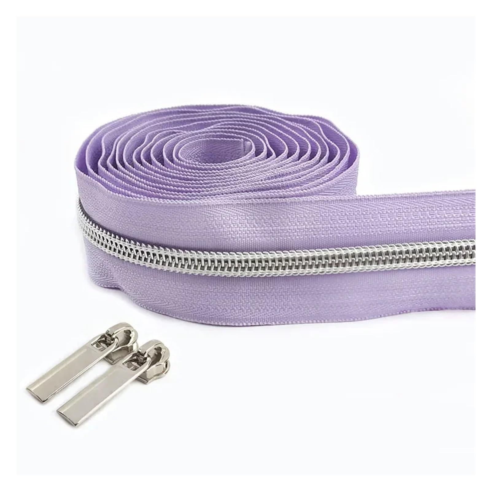 Zipper,Way Zip 2 Meters 5# Nylon Zipper Tapes+ 2Pcs Zipper Slider Pulls Bag Purse Pocket Coil Zippers Heads Decor Zip Repair Kit DIY Accessories Zips Clothing Garments(ZA419-194-Silver)