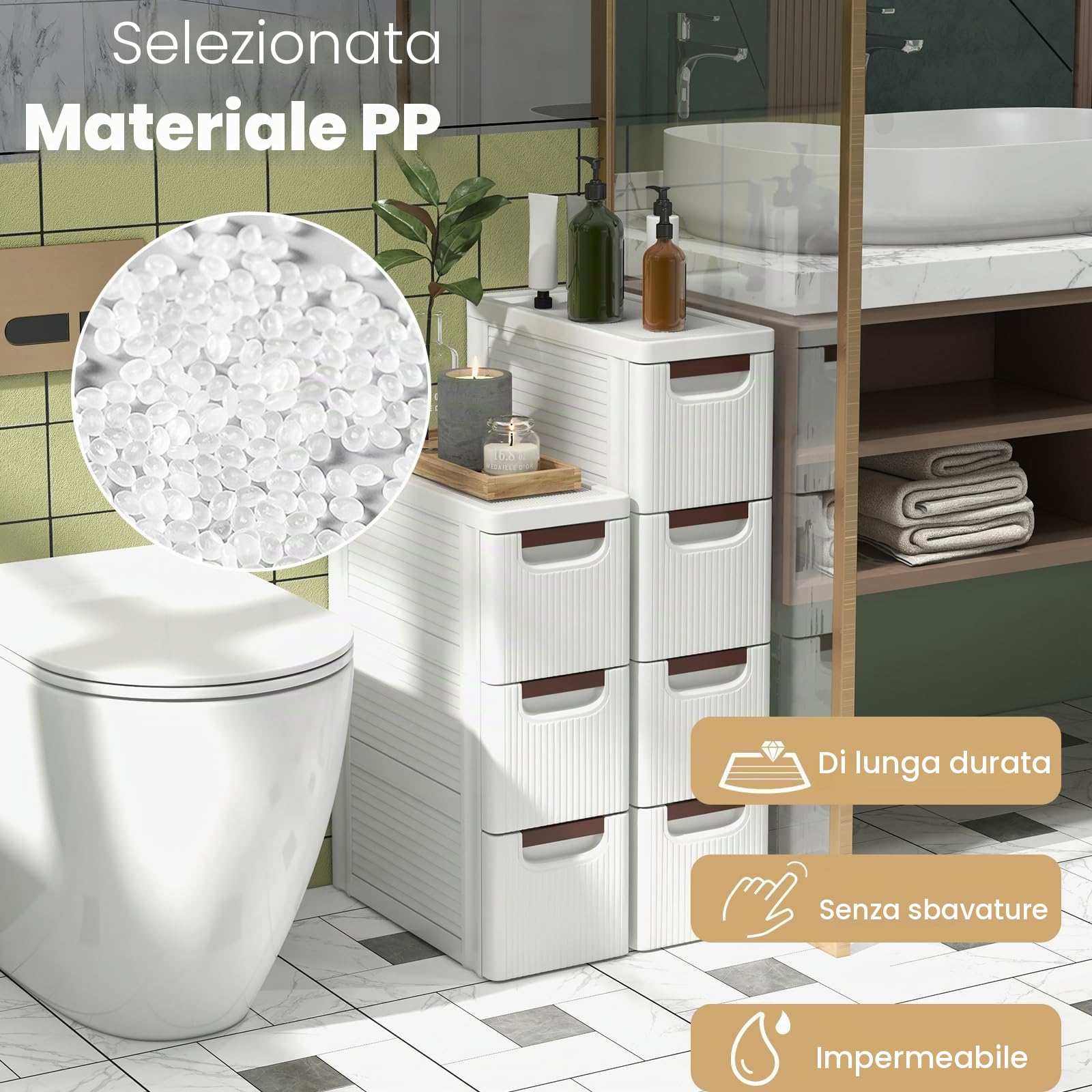 KOMFOTTEU Carrellino Stretto con Ruote, Cassettiera 3/4/5/6 Cassetti Slim, Carrello Portaoggetti a Rotelle, Mobiletto Bagno Salvaspazio per Cucina, Soggiorno, Camera da Letto, Bianco (3 Cassetti)