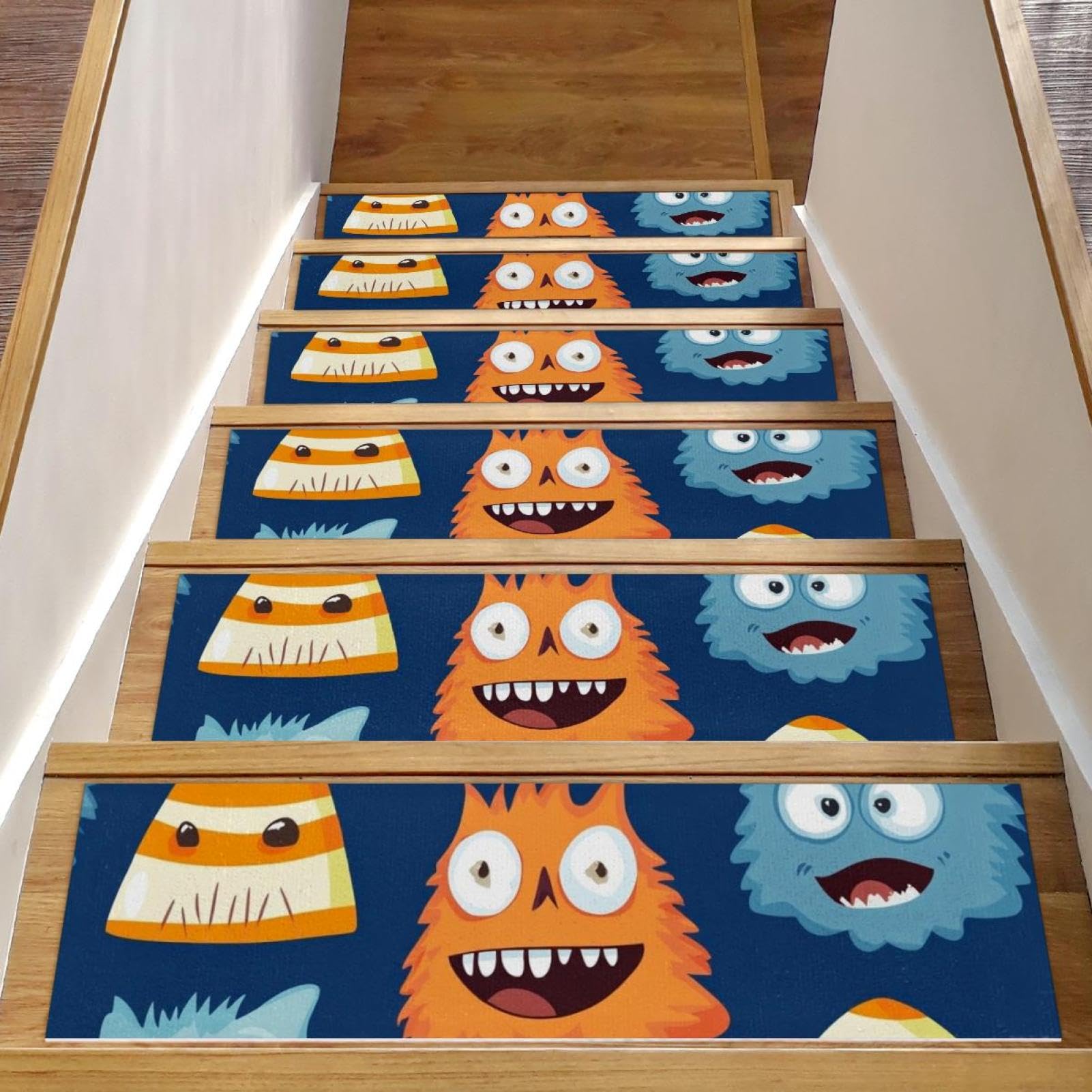 Tapis d'escalier antidérapants motif monstres en sucre pour une maison familiale sûre