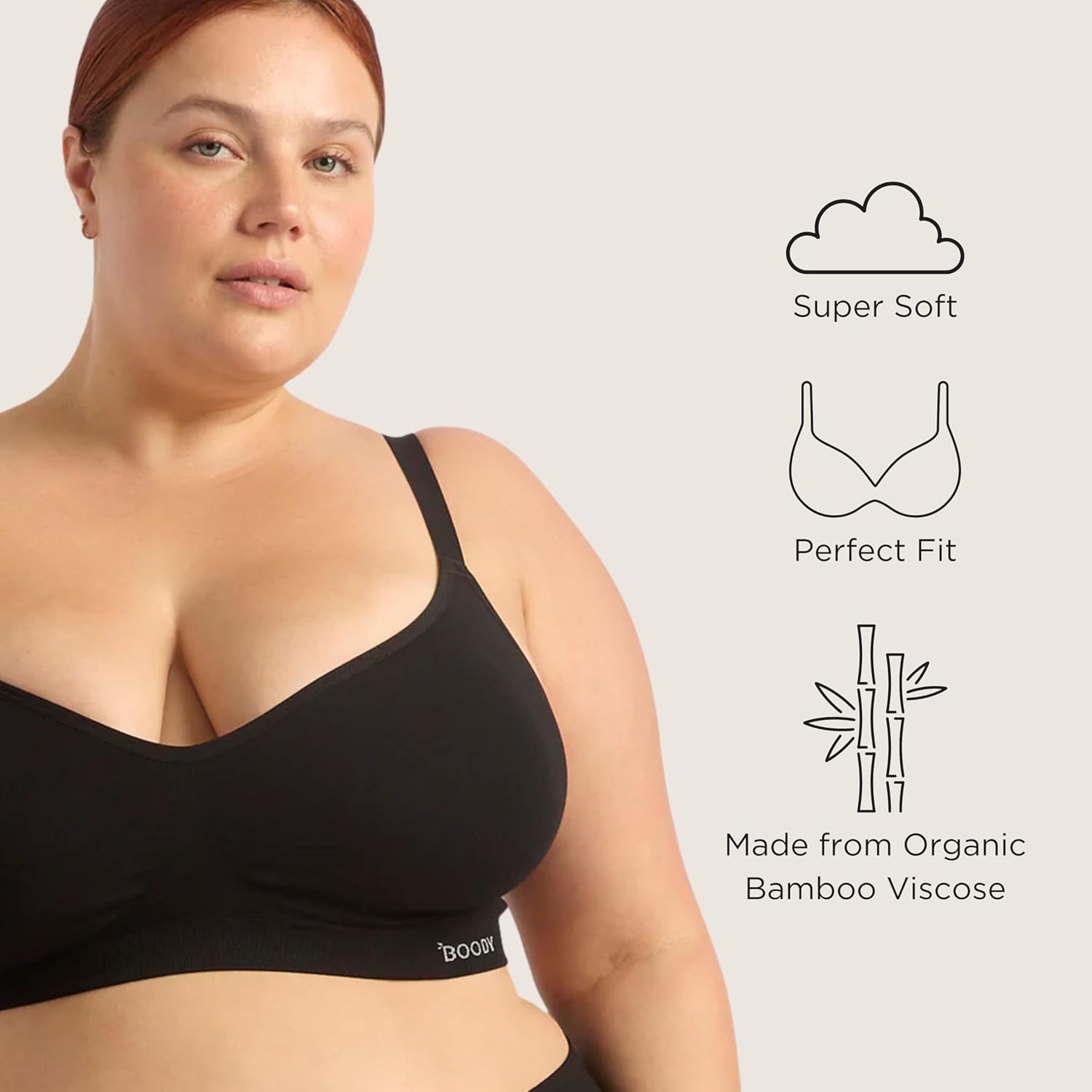 Boody -Wireless Full Bust T-Shirt Bra -Seamless Bra -Padded -Adjustable Straps -Bamboo Viscose -Perfect for DD-F Cups - Image 6