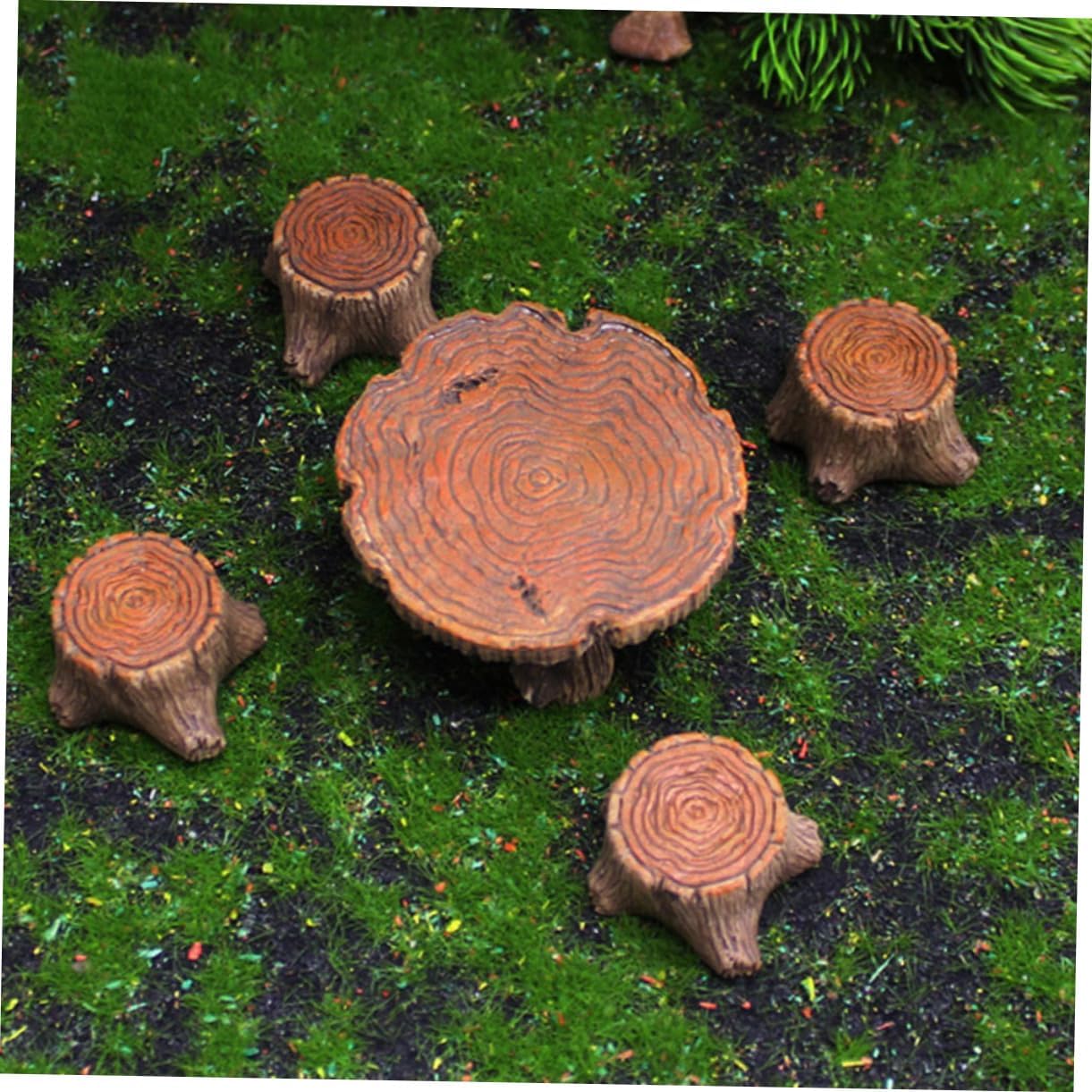 Sosoport 1set Mini Accessories Miniature Stump Stool and Table for Dollhouse Decoration and Garden Landscapes Craft for Scenes