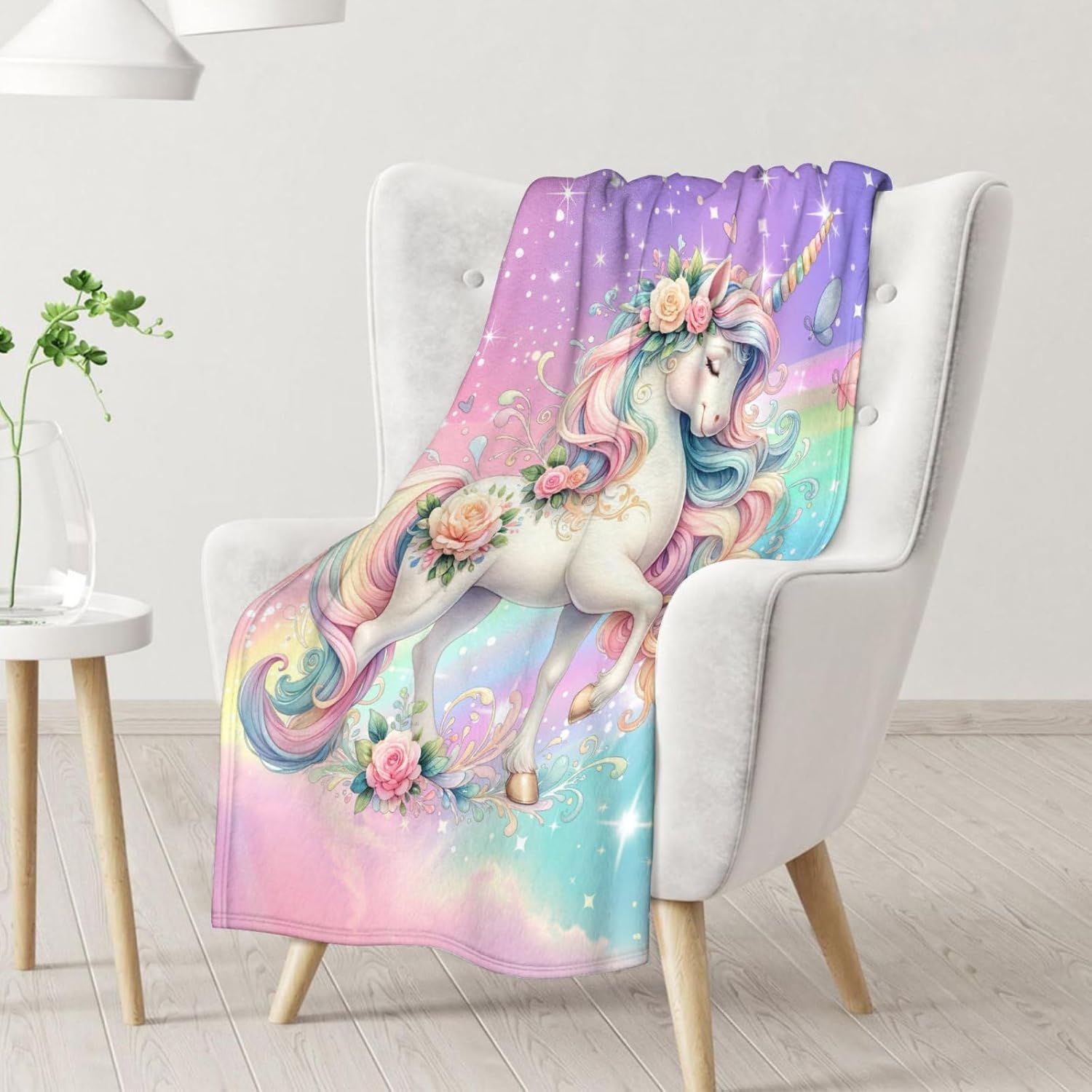 Unicorn Blanket for Girls, 50 x 60 Inches Throw Size Teens Blanket - Soft Fuzzy Plush Throw Gifts - Aesthetic Colorful Unicorn Gift for Bed Chair - Image 2