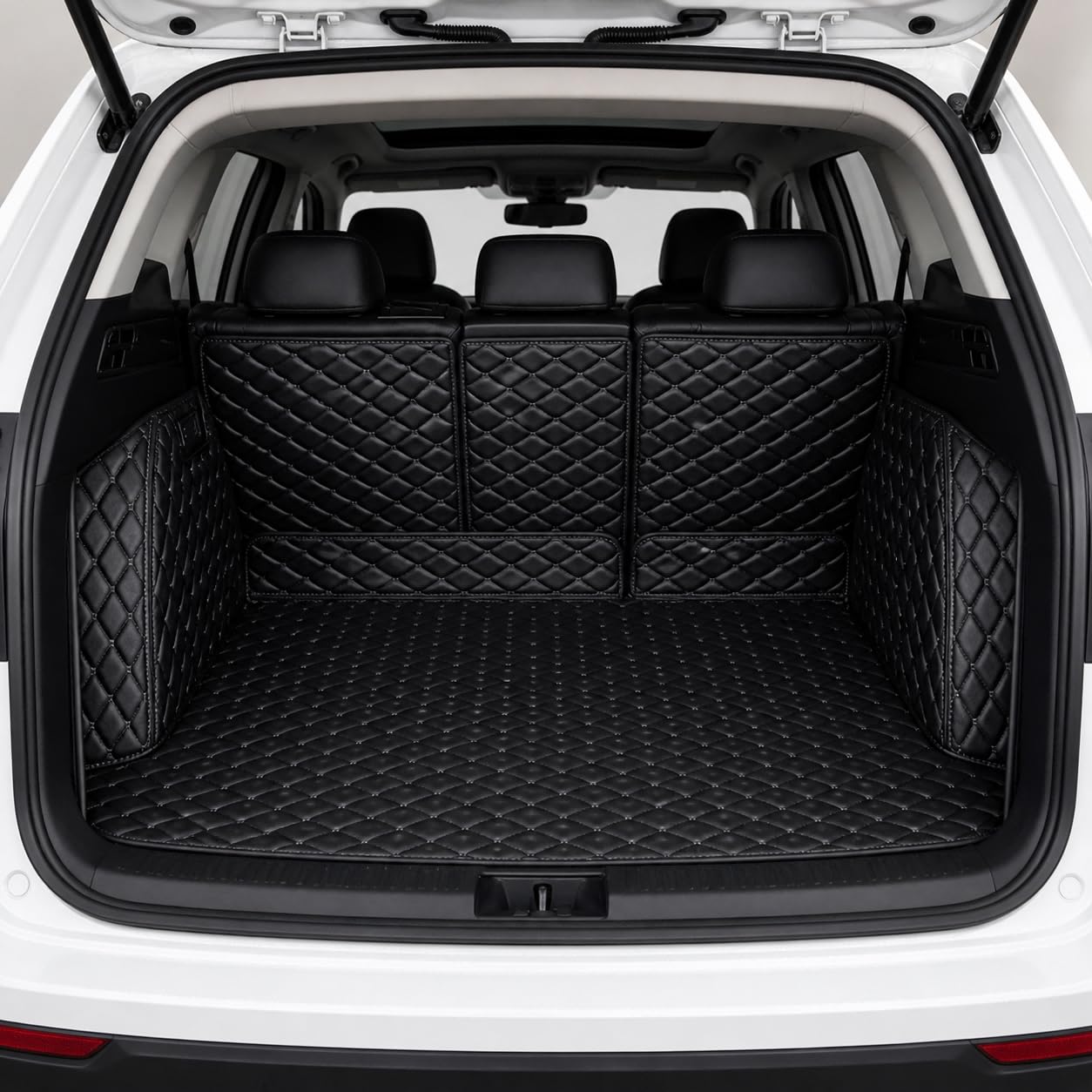 WBNLCRTD Leather Car Boot Liner for BYD Tang（5seats）, Waterproof Anti-Slip Trunk Mat Protector Full Coverage,Black/Black Stitch