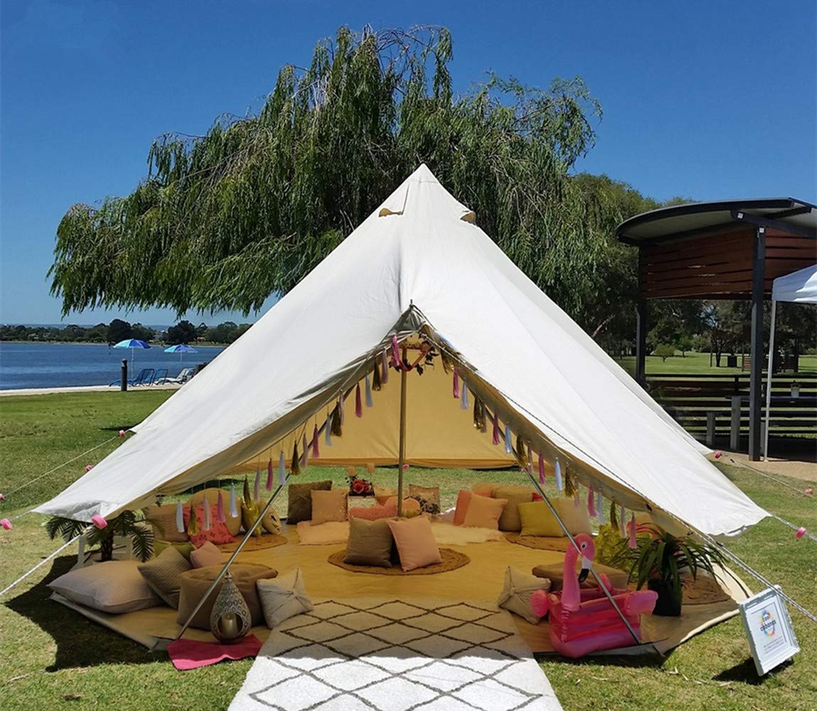 Sport Tent-wasserdichte Campingzelt Familienzelt Baumwolle Tipi Zelt mit Herdheber/Lochrohrentlüftung Indiana Zelt 3-6M Bell Tent Teepee Pyramidenzelt für Gruppen Familien