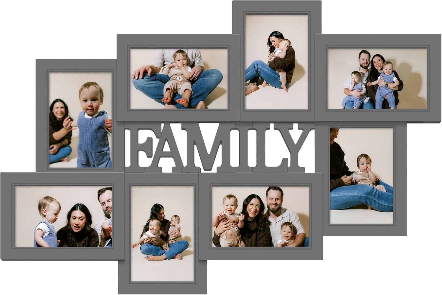 Jerry & Maggie Family Photo Frame Collage – 8 Opening Wall Picture Frames for 4x6 Photos, Multi Picture Frame for Wall Decor, Gallery Collage Frame for Family Wall Art, Ashes