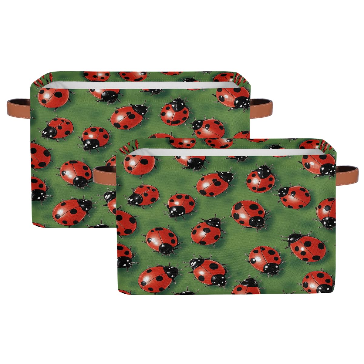 Mexpekil Cesta de almacenamiento de mariquitas color rojo y negro, caja de almacenamiento de juguetes para niños, plegable, organizador de tela para estantes, cesta de regalo grande con asas, 2 piezas