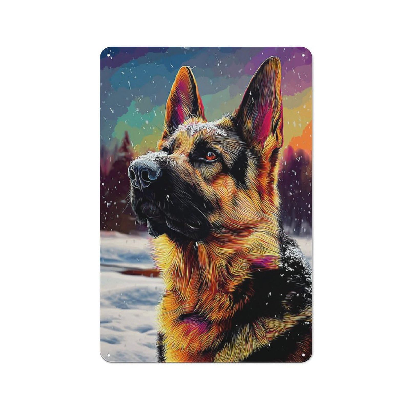 Junmoney Winter German Shepherd Portrait-3 Metal Wall Sign 30X20cm Featuring For Bar Or Restaurant, For Themed Interiors In Bars And Restaurants