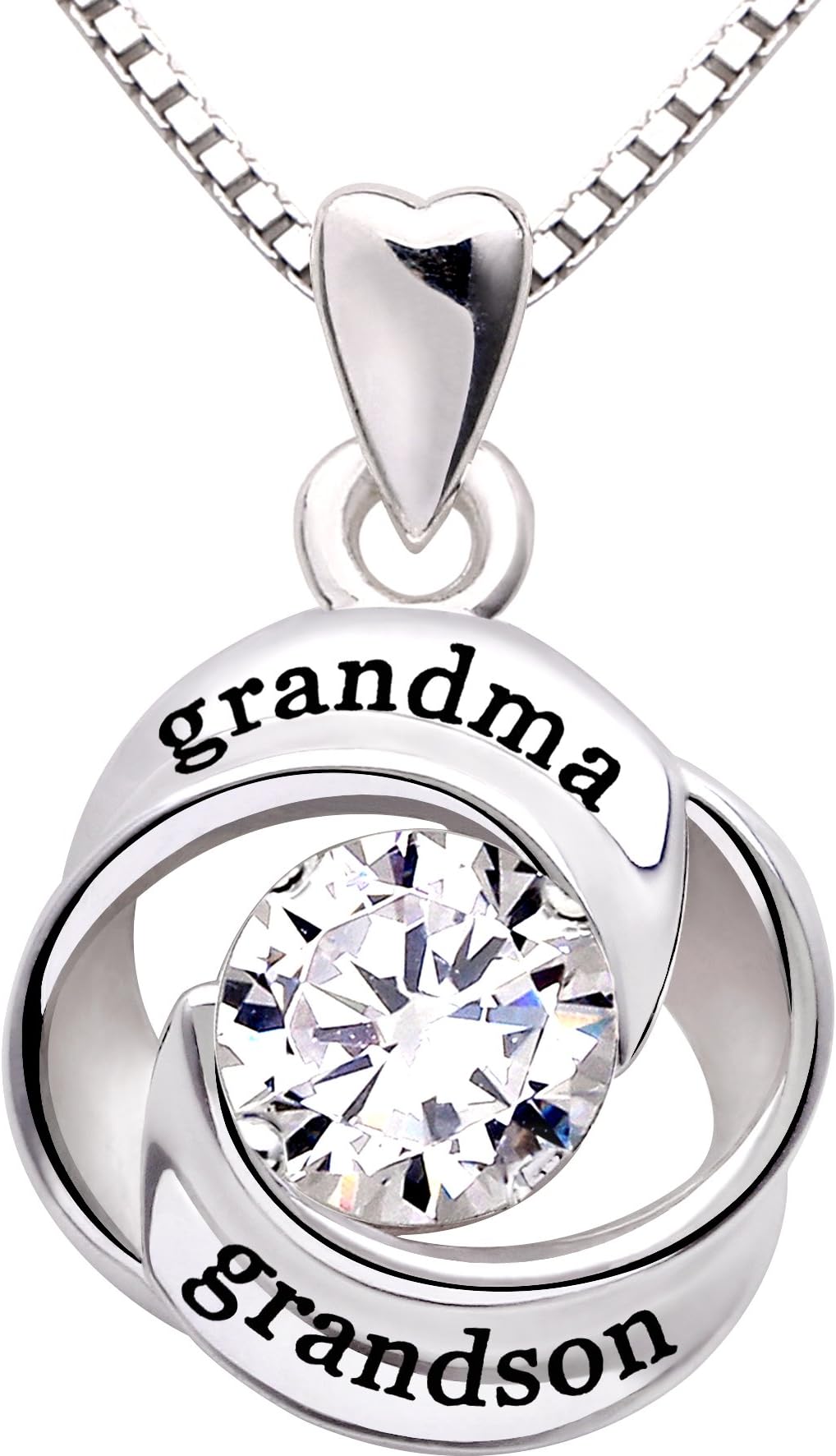ALOVJewelry Sterling Silver grandma and grandson Love Heart Cubic Zirconia Pendant Necklace