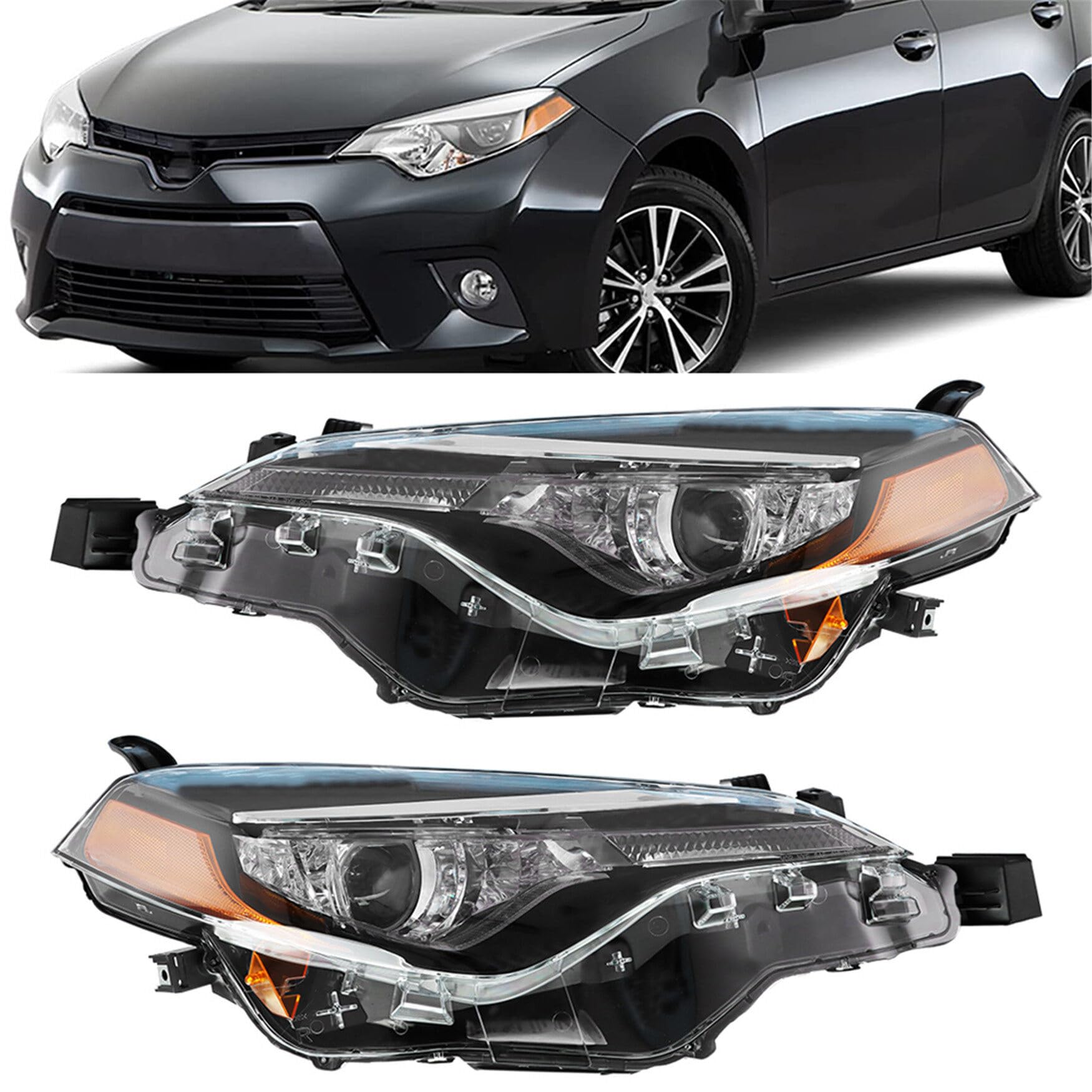 wflnhb headlights assembly replacement for 2017-2019 toyota corolla l le le eco projector headlights headlamps with drl driver & passenger side
