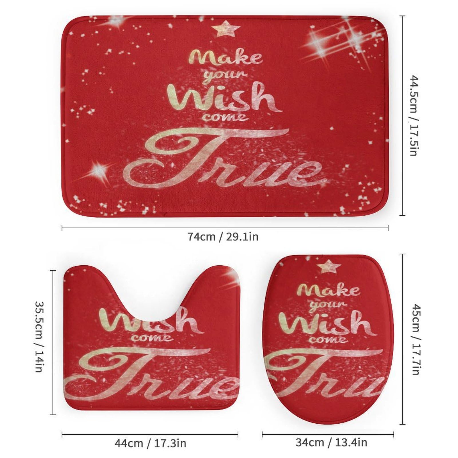 Navidad, Dreams Come True, Text Baño de Cuatro Piezas Tappeto De Baño Absorbente Y Antideslizante, con Material De Diatomita, Ideal para Baños Modernos 183×183cm
