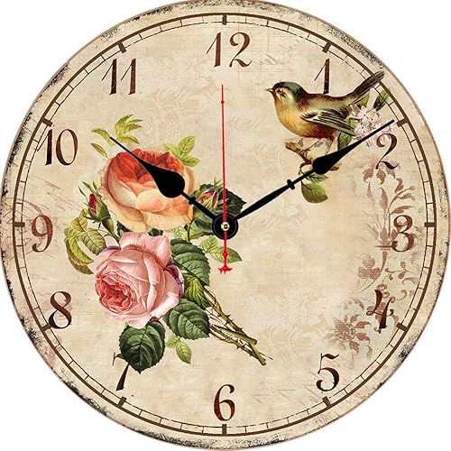 Reloj de pared silencioso de 14 pulgadas, relojes de pared con números arábigos grandes, reloj redondo de madera, funciona con pilas, relojes