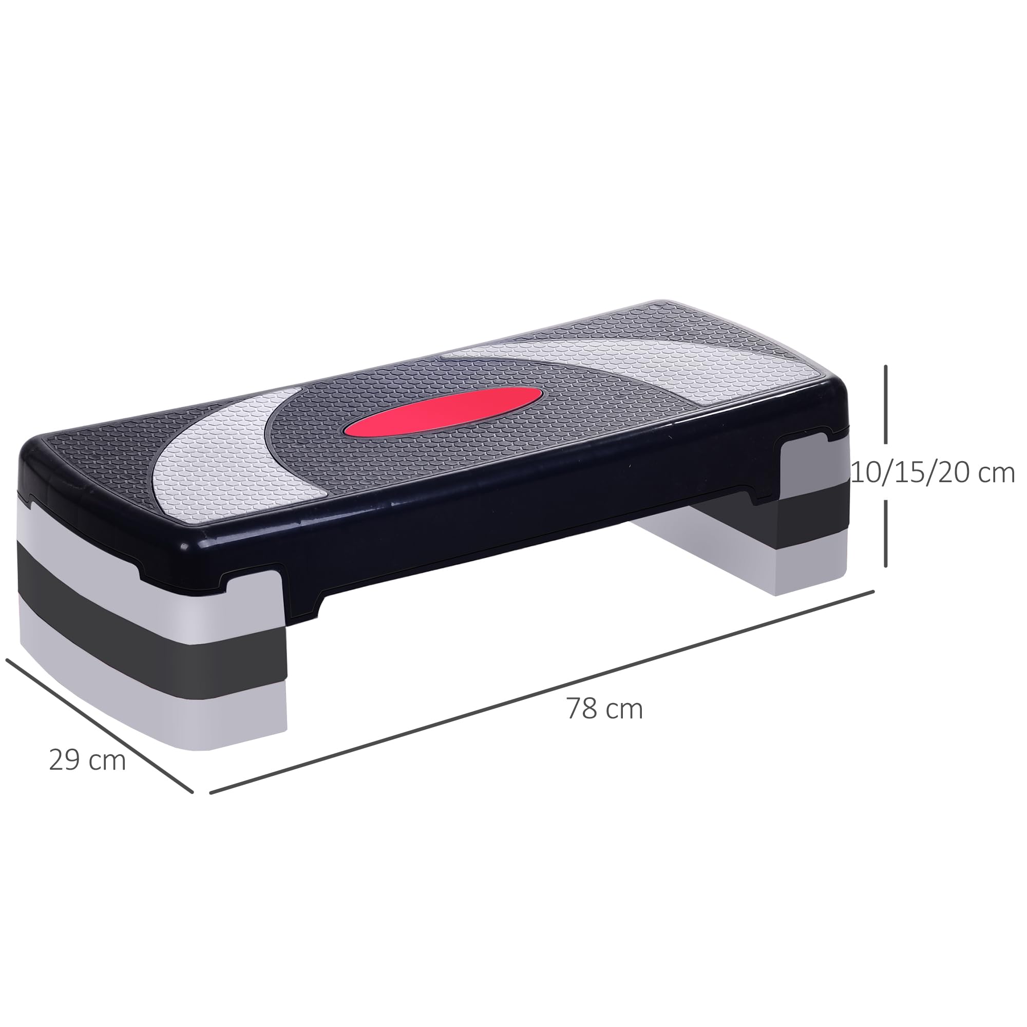HOMCOM Step Fitness Aerobic, Stepper Hauteur Réglable, Surface Antidérapante en Plastique, 78x29x20 cm, Noir