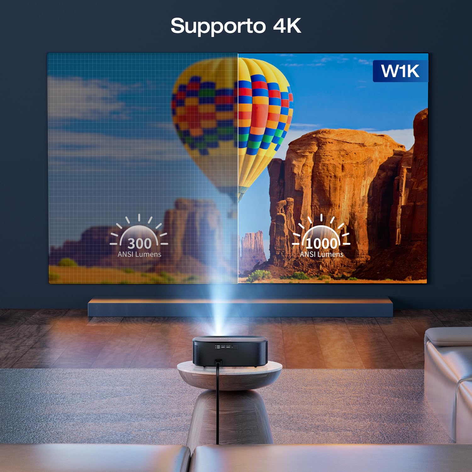Proiettore 4K con Wifi e Bluetooth - Konsoefuly proiettore con NETFLIX/Prime Video/YouTube integrati, supporto per oltre 100.000 app, videoproiettore con compatibilità HDMI/USB/iOS/Android/Windows