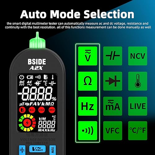Miniatura 2 de BSIDE Multímetro digital recargable Probador de amplificador eléctrico LCD de color 6000 cuentas Voltímetro inteligente automático VFC Diodo de
