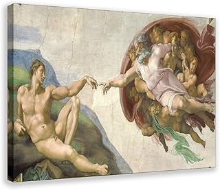 50 Most Famous Paintings - The Creation of Adam by Michelangelo Poster Print for Teen Boys Room Wall Art Canvas Painting Print Frame-style 12x18inch(30x45cm)