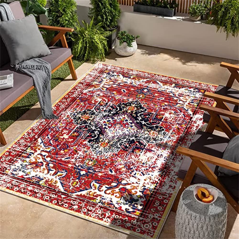 Tapis couloir long moderne rouge 70x140 cm pour deco chambre ado