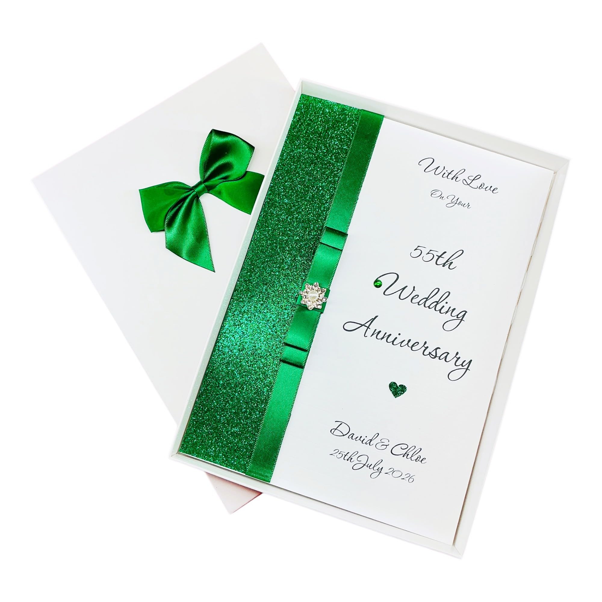 55th Wedding Anniversary Card - Emerald 55 Year Fifty Fifth Anniversary Greeting Card Personalised Wife Husband Parents Couple - A5 Card - Colour Choice - LUXURY BOW