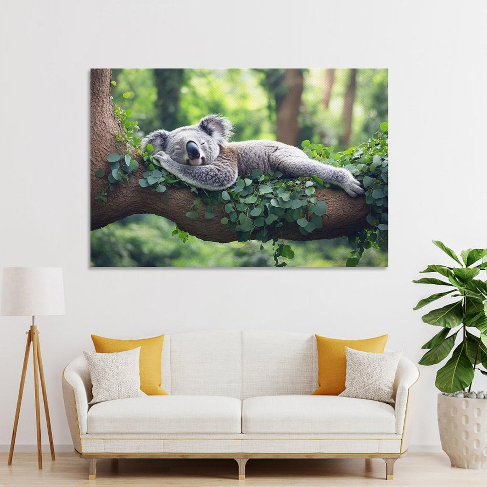 Junmoney Decorative Wall Artwork Sleeping Koala on Branch, 24x36inch(60x90cm), for Corridors, Hallways Or Apartment Entries, Wall Decor to Refresh Empty Corners