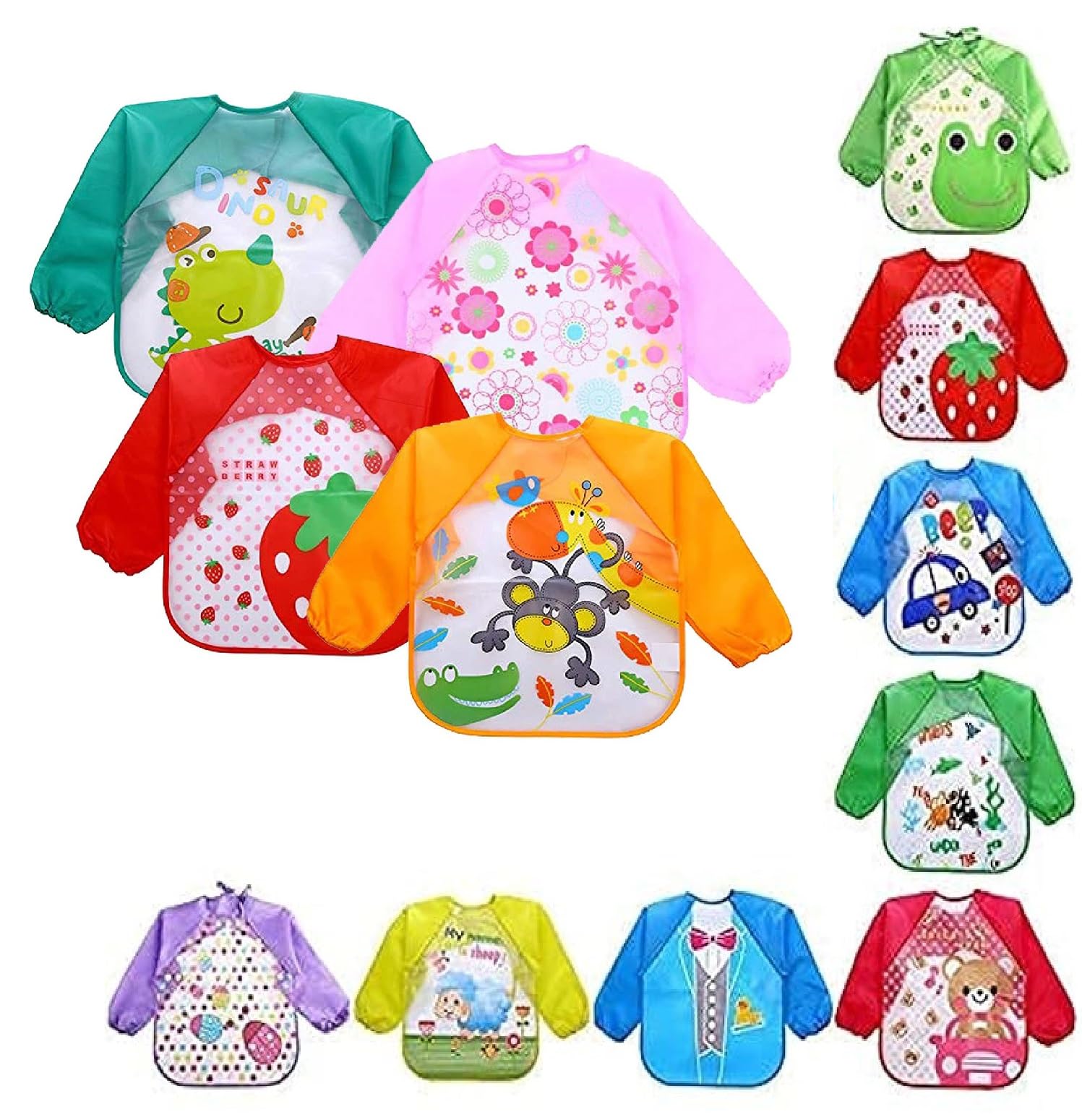 VIN® Full Sleeved Quick Dry Colorful Toddler's Baby Bib Cum Feeding Apron Smock,Washable, Spill Resistant and Lightweight Waterproof Fabric,6 Months -5 Year (Random Colors)-picture-24