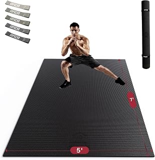 HAPBEAR Extra Large 7x5 ft Exercise Mat, 8mm Thick Non-Slip Shoes-Friendly Workout Mat for HIIT, Yoga, Home Gym - High-Density PVC