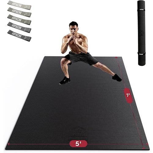 HAPBEAR Large Exercise Mat-6'x4'/7'x5'/6'x8'/6'x9'/6'x10'/6'x12'x 1/3"(8mm) | Non-Slip, Ultra Durable, Thick Workout Mat for Home Gym Flooring, Cardio, Yoga & Fitness; High-Density, Shoes-Friendly