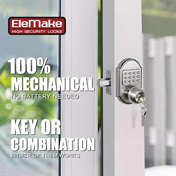 Keyless Entry Door Lock Deadbolt Keypad Mechanical Stainless Steel (Pass Code or Key) 100% Mechanical, No Electronic