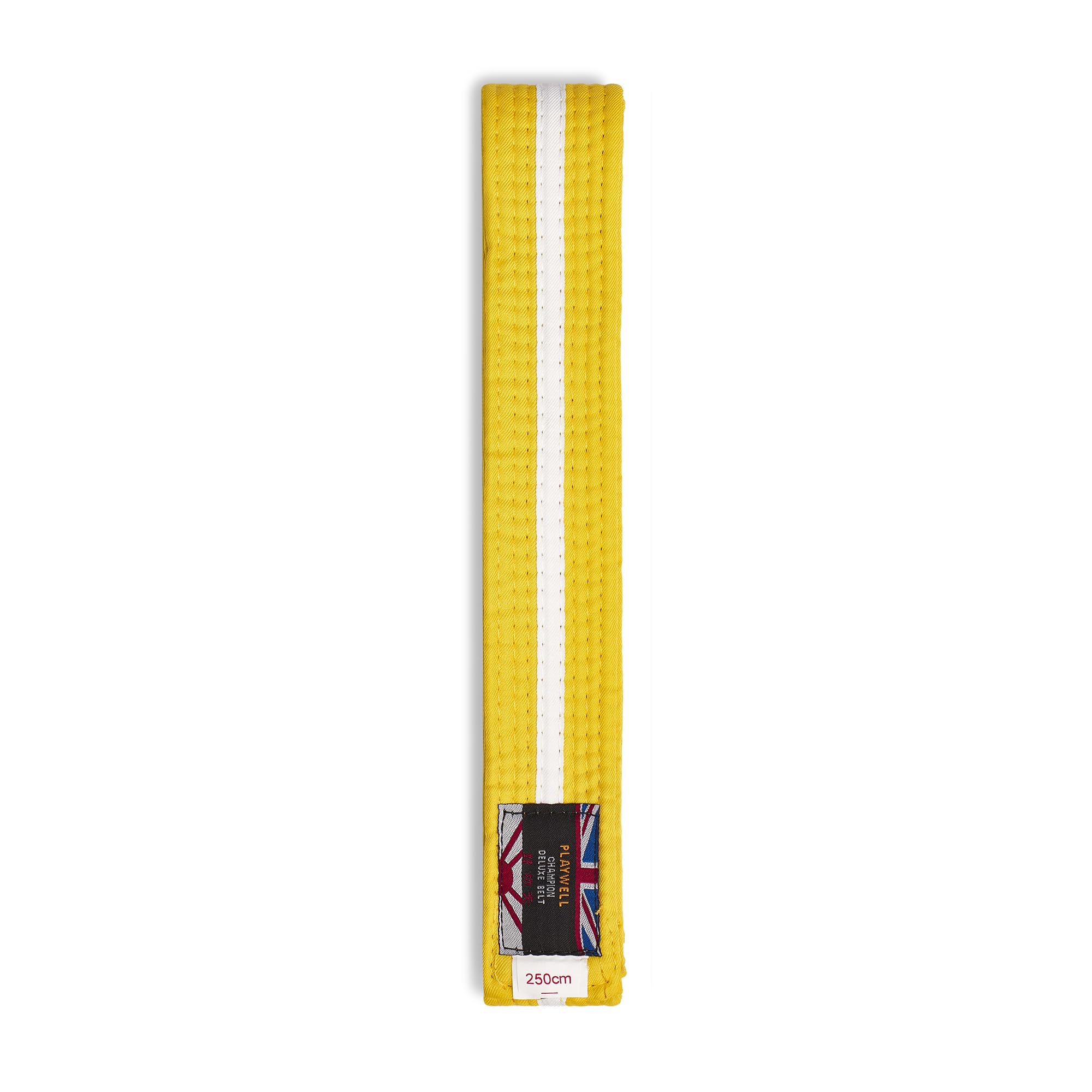 Playwell Martial Arts Cotton Coloured Belt With White Stripe Grading Belt - (Karate, Judo Taekwondo) (Yellow Belt With White Stripe, 300cm)